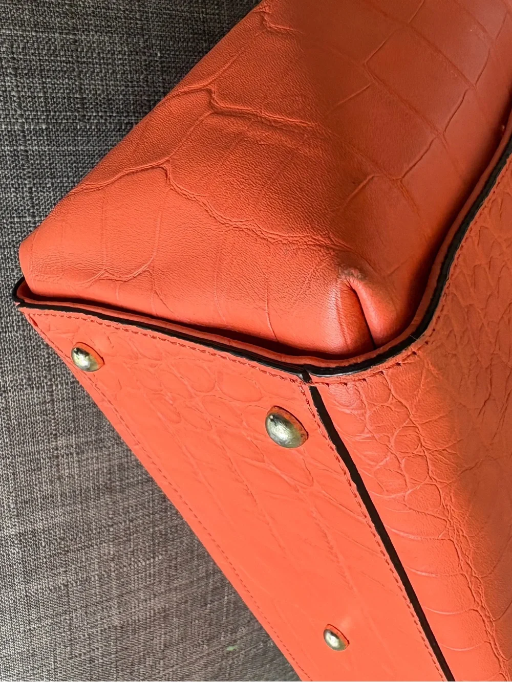 Mcm Orange Croc-Embossed Leather Tote Bag
